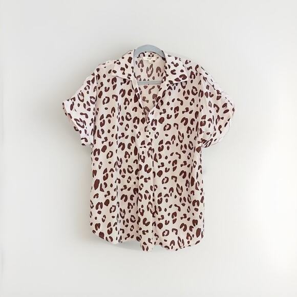 Anthropologie Easel Popover Top Blouse Women’s Small Brown Leopard Loose Tunic S - Picture 1 of 10